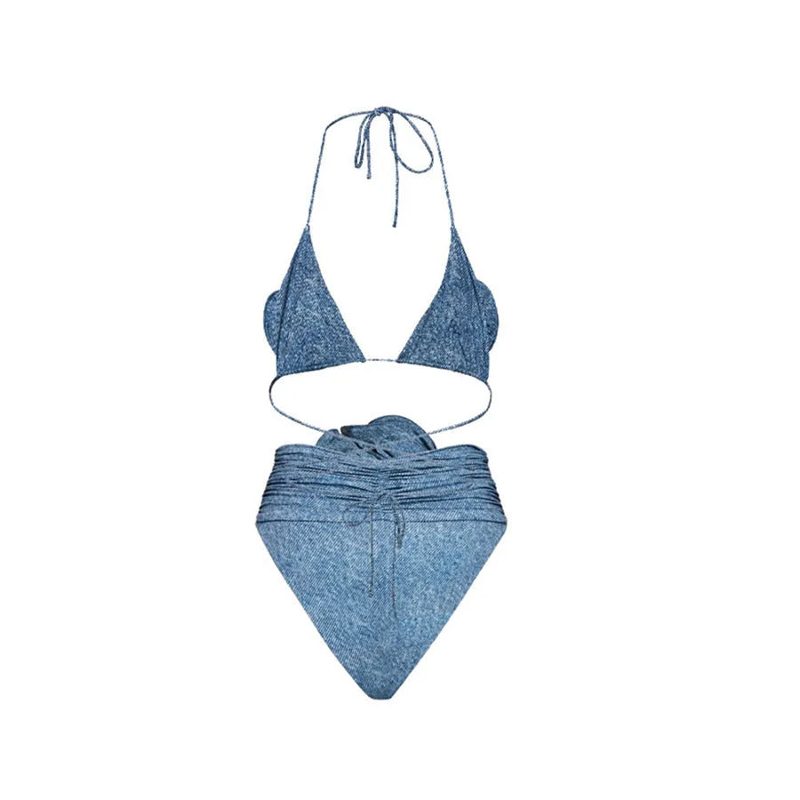 Flower Decorative One-shoulder Hollow Soft Cowboy Siamese Swimsuit - Bellarte Enchanté Flower Decorative One-shoulder Hollow Soft Cowboy Siamese Swimsuit